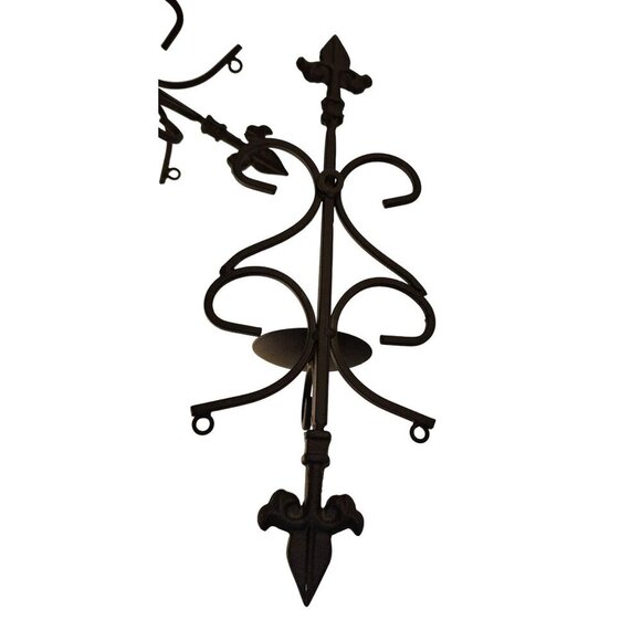 Wrought Iron Fleur-De-Lis Wall Sconces Set Of 2 Candle Holders Decorative Accent - Picture 4 of 8
